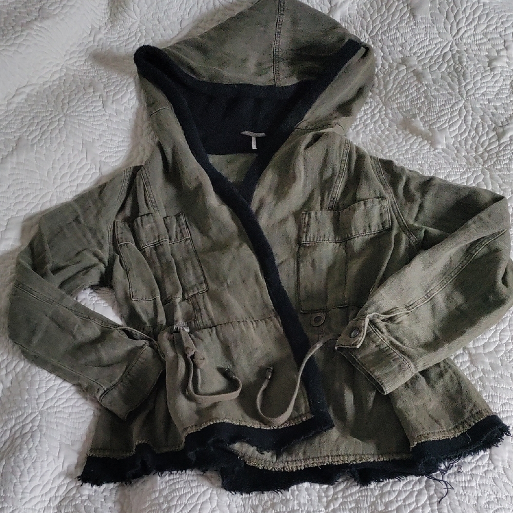 Free People Lined Olive Green Hooded Jacket Small